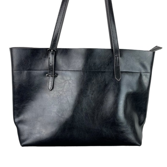 Kattee | Black Faux Leather Double Handle Tote Bag - Picture 4 of 10